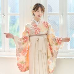 即日発送可能☆袴セット レディース 卒業式 ベージュ袴 花柄 M 3点 