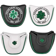 ゴルフカバー　ヘッドカバー パターカバー マグネット開閉 マレット用  クローバー 黒 白