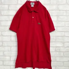 【USA製】IZOD LACOSTE ワニ 刺繍 半袖 ポロシャツ 赤 Mサイズ ラコステ 鹿の子 アメリカ製