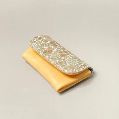 イタリアンレザー×花柄布のコインケース(出品番号101)