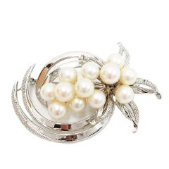 STERLING SILVER スターリングシルバー ブローチ パール フラワーモチーフ 花柄 真珠 刻印有り 冠婚葬祭 約13g Z001-0611②