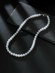 ジュエリー メンズ ネックレス シルバー メンズ ホワイトセラミック&ガラスパール ビーズ クロスペンダントネックレス 1個、ホリデーギフト、普段使いに適したアイテム