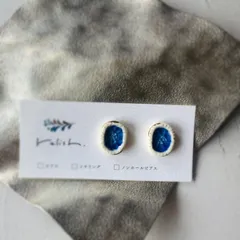 大ぶり 陶器 金継ぎ ガラス ピアス イヤリング ノンホールピアス ブルー 青 ゴールド 金 ギフト 贈り物 プレゼント 誕生日 母の日 バレンタイン クリスマス 額縁 額 やきもの 1点もの