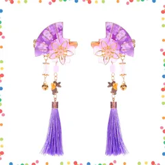 【特価セール】(紫) 七五三 卒業式 入学式 子供髪飾り ヘッドドレス ヘアアクセサリー 和装 浴衣 漢服 中華風 ヘアクリップ 花 扇 タッセル 髪飾り 扇子