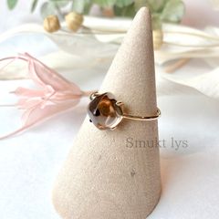 Natural stone smoky quartz sugarloaf cut ring, gold and silver (silver925).