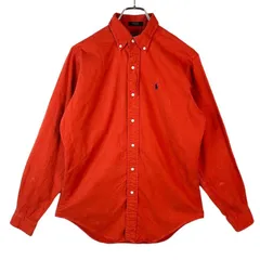 80sUSA製ポロバイラルフローレンPolo by ralph lauren長袖ボタンダウンシャツポニーロゴ刺繍ワンポイント赤レッドコットン緑タグvintageヴィンテージ41009