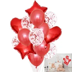 【迅速発送】HAPPY SUGAR パーティー 飾り 赤 飾り付け 風船 バルーン アルミ キラキラ 4種 14個セット 誕生日 記念日 お祝い ハート風船 クリスマス 装飾 (レッド)