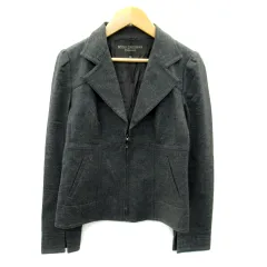 ボディドレッシングデラックス BODY DRESSING Deluxe オープンカラージャケット ミドル丈 無地 ジップアップ ウール 38 チャコールグレー /SY39のサムネイル