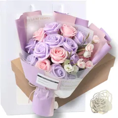 [Capiner] ソープフラワー 花束 結婚記念日 結婚祝い クリスマス 薔薇 プレゼント ギフト 女性 造花 花 誕生日 還暦 母の日 父の日 メッセージカード ショップバッグ付 (ホワイト)