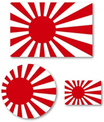 国旗 旭日旗 ステッカー 日章旗 日本 耐候・耐水 長方形2枚(81×54mm、36×24mm)＋円形(直径54mm) Trading 計3枚セット 日の丸 Isaac Japan