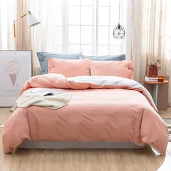 MILDLY 洗いざらし綿100% 布団カバー 4点セット セミダブル 洋式・和式兼用 ：掛布団カバー ボックスシーツ 枕カバーx2 / 柔らかく 変形しにくく 色あせず セミダブル・淡いピンク( 淡いピンク,  セミダブル)