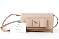【新品同様・未使用】PRADA プラダ サフィアーノレザー 長財布 リボン ショルダーウォレット 小物【TM6】