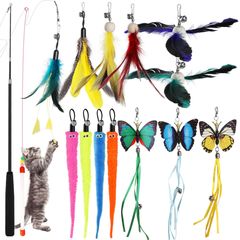 16 点セット Geepen 猫おもちゃ 猫じゃらし 羽のおもちゃ 天然の羽棒鈴付き ぶらぶら 猫のおもちゃ ペット用品 伸縮できる釣り竿 室内ゲーム用具 ペットグッズ 猫用品 猫と遊ぶ