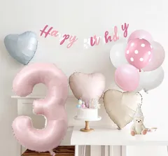 誕生日 飾り 風船 セット くすみ バースデー バルーン ３歳　ピンク系　女の子  HarunHarun 　HAPPY BIRTHDAY  パーティー飾り　バルーン　風船　１歳　２歳　３歳
