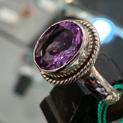 アメジストリング 指輪 13号シルバ-925 silver925 刻印 パープル レディース  ハンドメイド インド ユニセックス メンズ ヴィンテージ