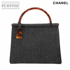 シャネル CHANEL べっ甲調 プラスチック ハンドル ハンド バッグ デニム ブラック ゴールド 金具 ヴィンテージ Hand Bag 90271023