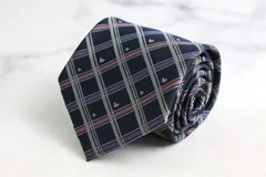 ディズニー ブランド ネクタイ ミッキー ミニー チェック柄 格子柄 キャラクター柄 PO メンズ ネイビー Disney 【中古】