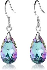 CHLOEOS ピアス レディース 人気 華奢 水滴 ティアドロップ フックピアス 揺れる シルバー925純銀 綺麗 色可変クリスタル 大人 おしゃれ フレッシュ セクシー かわいい きれい 素敵( パープル)