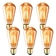 LVWIT フィラメント電球 E26口金 LED電球 470LM エジソン電球 (3.7W) 40W形相当 ST64 電球色 2700K 茶色 レトロ電球 調光器非対応 6個入