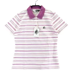 サイズ：1 BLACK&WHITE ブラックアンドホワイト  半袖ポロシャツ ボーダー柄 ピンク系 [240101507828] ゴルフウェア レディース ストスト