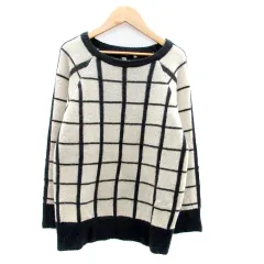 ココディール COCO DEAL ニット セーター ラウンドネック 長袖 ウィンドウペン柄 2 ベージュ チャコールグレー /HO38