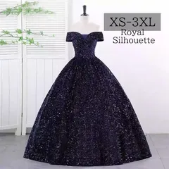 ドレス オフショルダー パーティードレス ナイトドレス ネイビー 結婚式 大きいサイズ 謝恩会 XS S M L XL LL 2XL XXL 3XL XXXL パーティー 発表会 ロング丈 ガーリー 紐タイプ 姫系 プリンセス 豪華