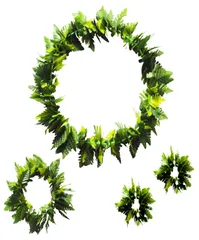 S.fields.inc ハワイアンレイ フラダンス 4点セット ダンス小物 造花 花輪 首飾り 髪飾り 腕飾り (グリーンリーフ) [グリーンリーフ]