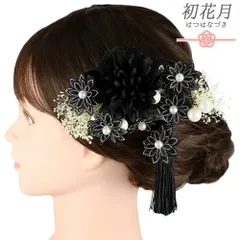 髪飾り 成人式 振袖 3点セット 黒 白 シルバー 房 組紐 かすみそう パールビーズ レース 造花 大きい 小さい コーム 和装 日本 No.9-5514