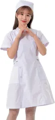CedarEight(シダーエイト) 本格的 ナースコスプレ レディース 看護師 制服 衣装 ナース服 キャップ 網タイツ 3点セット ホワイト、L( ホワイト,  L)