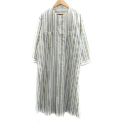 ロペピクニック ROPE Picnic シャツワンピース ロング丈 長袖 ラウンドネック ストライプ柄 麻 リネン混 36 S マルチカラー 緑 グリーン 白 ホワイト /SM45