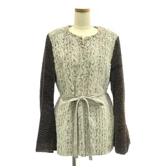 Tomoumi Ono / トモウミオノ | バイカラー ノーカラー ベルテッド ファージャケット / 総裏地 | グレー/ダークブラウン | レディース