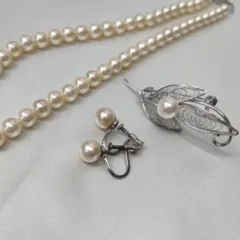 S【3点セット】パールアクセサリー 真珠 ネックレス イヤリング ブローチ レディースアクセサリー 冠婚葬祭 卒業式 入学式