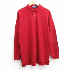 L/古着 ラルフローレン 長袖 ブランド ポロ シャツ メンズ 90s ワンポイントロゴ 鹿の子 コットン 赤 レッド 25apr11 中古 トップス