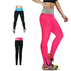 ヨガパンツ ピラティス レディース ヨガウェア ヨガ ウェア レギンス パンツ ロング ホットヨガ オシャレなヨガウエア ウエスト切替 裾にジップ付き ピンク黒ブラック青ブルー ダンス 衣装 ヒップホップ コスプレ衣装★2