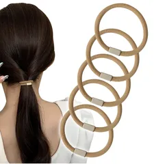 [Herbeluemily] へアゴム 髪ゴム ゴールド 人気 大人 オシャレ シンプル ヘアアクセサリー 5本セット ミルクティー [ミルクティー]