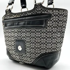 ✨良品✨ COACH コーチ ハンドバッグ トートバッグ ショルダーバッグ シグネチャー キャンバス レザー 革 グレー 灰色 ブラック 黒色 ユニセックス 男女兼用 メンズ レディース