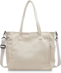 MT's SHOP トートバッグ ショルダー 大容量 コーデュロイ キャンバス 無地 サイドポケット 肩掛け 手提げ マザーズ SH413(アイボリー)