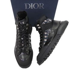 美品 DIOR ディオール 2024SS コンバット オブリーク ジャカード ポリッシュド レザー サイドジップ ショート ブーツ 箱付き 47270