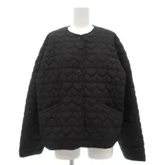 ザラ ZARA キルティングジャケット ノーカラー ハート柄 S 黒 ブラック /NU