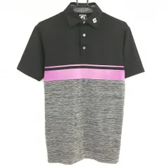 【超美品】フットジョイ 半袖ポロシャツ 黒×パープル 襟ロゴ刺しゅう  メンズ XS ゴルフウェア FootJoy