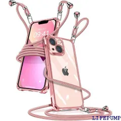 iPhone 13 ケース クリア ショルダー iPhone13 スマホケース アイフォン13 カバー 肩掛け 斜めかけ 縄掛けケース 透明 薄型 軽量 TPU 携帯ケース 紐付き 斜めがけ 織りストラップ付き 長さ調整可能 取り外し可能 ズゴールド 1677