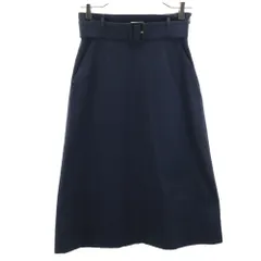 バーバリーブルーレーベルクレストブリッジ 三陽商会 ミモレ丈 スカート 38 ネイビー BURBERRY BLUE LABEL CRESTBRIDGE サイドジップ ベルト付き レディース 古着 【240409】