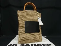 ■新品同様■ JIL SANDER ジルサンダー コットン バンブー コード編み ハンドバッグ トートバッグ レディース ベージュ系 FB3644のサムネイル