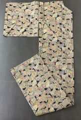 【美品】アンティーク調　小紋　幾何学×花柄　和モダン　着物