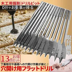 木工用 穴あけ ドリル ビット セット 13本 フラット スペード 1/4 インチ 六角 シャンク ハンドル ウッド 皿取 木工 DIY 大工 作業 工具 穴 ホール 木 FURADORI 送料無料 ネコポス