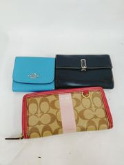 COACH 財布 3点 セット 二つ折り財布 ラウンドジップ レザー PVC シグネチャー チェーンウォレット 黒 ブルー パープル