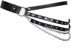 [FTXJEHG] ウエストチェーン レディース スタッズ ハトメベルト パンク レディースベルト 多層 スタッズベルト ペンダント ジーンズドレス用 ドレスアクセサリ ヒップホップ 財布チェーン 非主流 クール ロック