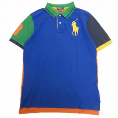 ポロ バイ ラルフローレン Polo by Ralph Lauren クレイジーパターン ポロシャツ 半袖 ビッグポニー 刺繍 配色切替 カラーブロック 鹿の子 ジャージー生地 カットソー L(14－16) 青 緑 オレンジ マルチカラー キッズ