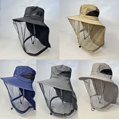 1個 アウトドア ワイドブリムハット ケープ付き 耐久性ポリエステル フィッシングハット サイクリング ハイキング お茶摘み用 通気性メッシュデザイン 日焼け防止 虫除け ハイキングギア 日よけハット メッシュ生地ハット 頑丈サポートハット バッテリーなし