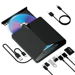 【在庫処分】【2025 年新登場】cdプレーヤー dvdプレーヤー USB 3.0/Type-C の両方接続対応 7 機能合一の dvdドライブ 外付け 読み取り/書き込み ポータブルdvdプレーヤー cdレコ CD/DVD に対応 そとずけ ハードディスク